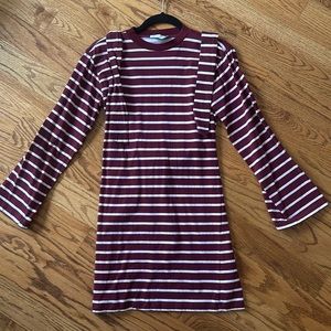 Maroon Striped Long Sleeve Dress